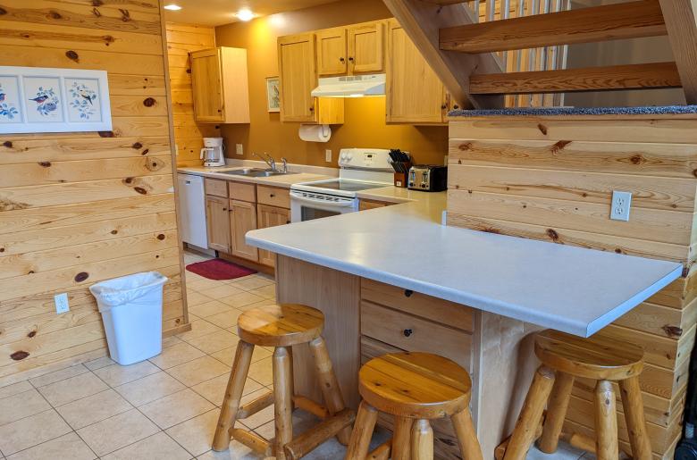 Kitchen counter seating for three. 