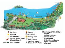 Resort map with Sandcastle circled, located on the beach.